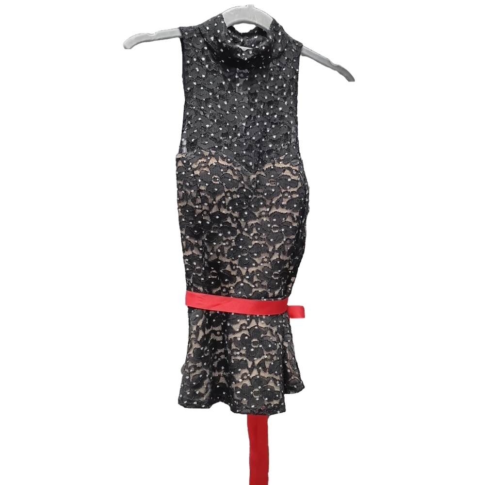 NWT Janice Black Lace and Rhinestone High Neck Tank